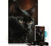 Rompecabezas de 1000 Piezas para Adolescentes Hermoso Gato Negro,Juego de Ajuste, Juego de Habilidad Mental,diversión Relajante,Juego de cumpleaños (38x52cm)