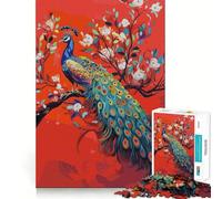 Rompecabezas de 1000 Piezas para Adolescentes Hermoso Pavo Real en una Rama,Arte de Corte Suave,Juego Mental,Regalo,Tiempo de Juego,Navidad,Arte de Ocio (38x26cm)
