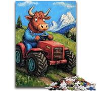 Rompecabezas de 1000 Piezas para Adolescentes Highland Cattle Driving A Tractor para niños a Partir de 14 años Juego práctico Juego de Navidad Regalos 50x75cm