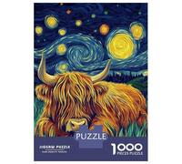Rompecabezas De 1000 Piezas para Adolescentes Highland Cow Under Starry Sky-1 Rompecabezas para Adultos Juegos Relajantes Mejora La Memoria Ayuda A Ejercitar El Cerebro 52x38cm/1000pcs