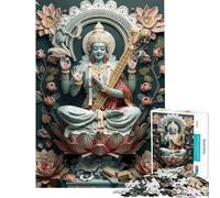 Rompecabezas de 1000 Piezas para Adolescentes hinduismo Dios Saraswati Rompecabezas para Adultos Juegos relajantes Corte de precisión Ideal para cumpleaños y Navidad (tamaño 38x26cm)