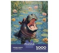 Rompecabezas De 1000 Piezas para Adolescentes Hippopotamus in Water Lilies Rompecabezas para Adultos Juguete Decoración De Pared Mejora La Memoria Desafío Educativo 38x26cm/1000pcs