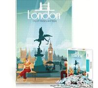 Rompecabezas de 1000 Piezas para Adolescentes Historia de Viajes por la Ciudad de Londres Juegos Familiares antiestrés Regalos para Amigos y Familiares 50x75cm