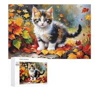 Rompecabezas de 1000 piezas para adolescentes, hojas de otoño, gatitos, pintura de gatitos, juegos relajantes, mejora los regalos de memoria para amigos y familiares, 1000 piezas