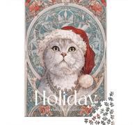 Rompecabezas De 1000 Piezas para Adolescentes Holiday Cat Art Print-2 Rompecabezas para Adultos Juegos Relajantes Decoración Interacción Entre Padres E Hijos 52x38cm/1000pcs