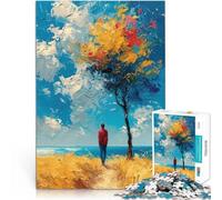 Rompecabezas de 1000 Piezas para Adolescentes Hombre contemplando el mar Juegos de relajación con póster a Juego y Hoja de Trivia 38x26cm