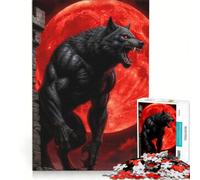 Rompecabezas de 1000 Piezas para Adolescentes Hombre Lobo Aullando a la Luna de Sangre Divertido y desafiante Toda la Familia 38x26cm