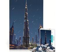 Rompecabezas de 1000 Piezas para Adolescentes: Horizonte de Dubái de Noche con Estrellas Fugaces, Juego Relajante, desafiante de completar, cumpleaños 38x26cm