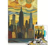 Rompecabezas de 1000 Piezas para Adolescentes Horizonte de la Ciudad de Nueva York al Estilo de Van Gogh Juegos educativos para la interacción Entre Padres e Hijos 38x26cm