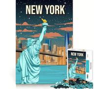 Rompecabezas de 1000 Piezas para Adolescentes Horizonte Nocturno de la Ciudad de Nueva York,Arte de Viaje,Corte Suave,Juguete para ejercitar,Tiempo de Juego,Actividad de cumpleaños