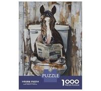 Rompecabezas De 1000 Piezas para Adolescentes Horse Reading Newspaper in Toilet Rompecabezas para Adultos Juegos Relajantes Alivia El Estrés Ayuda A Ejercitar El Cerebro 70x50cm/1000pcs