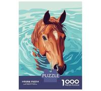 Rompecabezas De 1000 Piezas Para Adolescentes Horse Swimming in Blue Water Illustration Rompecabezas Para Adultos Juguetes Antiestrés Regalos De Desafío Difícil Para Amigos Y Familiares 70x50cm/1000pc