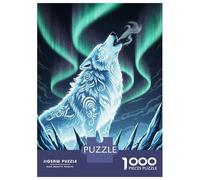 Rompecabezas De 1000 Piezas para Adolescentes Howling Wolf Aurora Borealis Rompecabezas para Adultos Juegos Divertidos Decoración Ayuda A Ejercitar El Cerebro 52x38cm/1000pcs