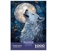 Rompecabezas De 1000 Piezas para Adolescentes Howling Wolf Stained Glass Art Rompecabezas para Adultos Juego Familiar Desafío Difícil Interacción Entre Padres E Hijos 70x50cm/1000pcs