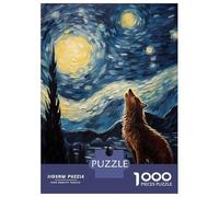 Rompecabezas De 1000 Piezas para Adolescentes Howling Wolf Starry Night Rompecabezas Juegos Relajantes para La Diversión Familiar Cumpleaños Y Navidad 70x50cm/1000pcs