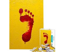 Rompecabezas de 1000 Piezas para Adolescentes Huella roja sobre Fondo Amarillo Texturizado Un Reto para completar Arte Mural Educativo para Mayores de 14 años (50x75cm)