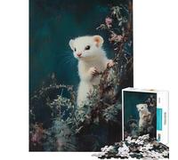 Rompecabezas de 1000 Piezas para Adolescentes Hurón Blanco Entre follaje Rompecabezas antiestrés Regalo de cumpleaños para Amigos y Familiares (tamaño 38x26cm)