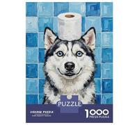 Rompecabezas De 1000 Piezas para Adolescentes Husky with Toilet Paper Hat Rompecabezas para Adultos Juguetes Antiestrés Difícil Difícil Cumpleaños Y Navidad 38x26cm/1000pcs