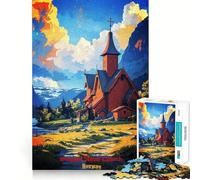 Rompecabezas de 1000 Piezas para Adolescentes,Iglesia de Madera de Borgund,Noruega,Arte,Encaje, Juego de ingenio,Regalo,Tiempo de Descanso,diversión,Navidad,Ocio,Arte (38x26cm)