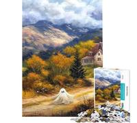 Rompecabezas de 1000 Piezas para Adolescentes Iglesia tenebrosa en otoño Rompecabezas para Adultos Juego Interactivo decoración del hogar interacción Entre Padres e Hijos (tamaño 38x52cm)