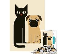 Rompecabezas de 1000 Piezas para Adolescentes Ilustración Abstracta Minimalista de un Gato Negro y un Carlino Divertido desafío Inteligencia Juguetes adictivos Juegos Divertidos Mejora la memorias