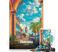 Rompecabezas de 1000 Piezas para Adolescentes Ilustración Colorida de la Ciudad de La Habana,Cuba Corte Juguete Divertido y lógico Juego Tranquilo Divertido para cumpleaños (38x52cm)