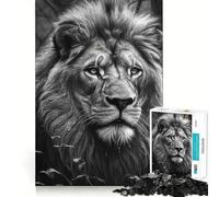 Rompecabezas de 1000 Piezas para Adolescentes,ilustración de león en Blanco y Negro,Ajuste, Juego,concentración,diversión,Ocio,Tiempo Libre,Arte de Pared navideño (38x52cm)