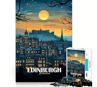 Rompecabezas de 1000 Piezas para Adolescentes ilustración de Paisaje Nocturno de Edimburgo,Escocia Diseño de Corte Fino Juego Mental Regalo Ideal para Relajarse y divertirse en cumpleaños (38x26cm)