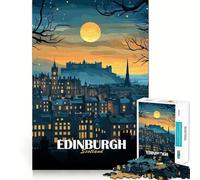 Rompecabezas de 1000 Piezas para Adolescentes,ilustración de Paisaje Nocturno de Edimburgo,Escocia,Juego de Bordes limpios,Juego de concentración,Regalo,Juego de Juego inactivo,Arte de Pared navideño