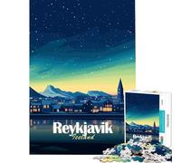 Rompecabezas de 1000 Piezas para Adolescentes Ilustración de Paisaje Nocturno de Reikiavik Islandia Juego de ingenio Educativo Regalos y Actividades de Aprendizaje Tamaño 38x52cm