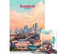 Rompecabezas de 1000 Piezas para Adolescentes,ilustración de Paisaje Urbano de Bangkok,Tailandia,fácil de armar,Divertido,Estimulante,Juego Casual,Tiempo Libre,Regalo Festivo (38x52cm)