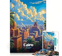 Rompecabezas de 1000 Piezas para Adolescentes Ilustración de Paisaje Urbano de El Cairo,Egipto Juego de Ajuste Juguete Que desafía la Mente Momento de diversión y Tranquilidad Escena navideña