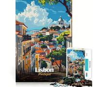 Rompecabezas de 1000 Piezas para Adolescentes,ilustración de Paisaje Urbano de Lisboa,Portugal,Arte de Corte Fino,lógica,Juguete Divertido,Tiempo de Juego Acogedor,decoración navideña para la Pared