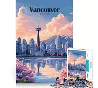 Rompecabezas de 1000 Piezas para Adolescentes ilustración de Paisaje Urbano de Vancouver Canadá Juego de Bordes limpios Juguete de desafío cognitivo Juego de Entretenimiento Regalo de decoración