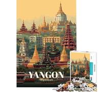 Rompecabezas de 1000 Piezas para Adolescentes Ilustración de Paisaje Urbano de Yangon Myanmar Juegos relajantes Juguetes adictivos para Cultivar la Paciencia Gran Regalo Un Reto difícil (38x52cm)
