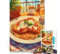 Rompecabezas de 1000 Piezas para Adolescentes Ilustración de Pollo a la parmesana con Espaguetis Juego de Ajuste Actividad para el Cerebro Tiempo de Juego Relajante Actividad de cumpleaños