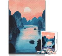 Rompecabezas de 1000 Piezas para Adolescentes, ilustración de Puesta de Sol en China, ilustración de Arte Natural Minimalista, Juego de desafío único, desafío difícil, Regalo para cumpleaños, 38x26cm