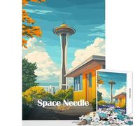 Rompecabezas de 1000 Piezas para Adolescentes ilustración de Space Needle Juguete Educativo Regalo para cumpleaños Juegos relajantes Adecuado para decoración de Escritorio tamaño 38x26cm