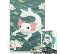 Rompecabezas de 1000 Piezas para Adolescentes Ilustración de un ajolote en un Estanque de nenúfares Juego de Estrategia con Bordes limpios Juego de ingenio Juego Lento Actividad Divertida