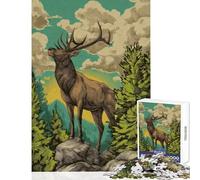 Rompecabezas de 1000 piezas para adolescentes ilustración de un alce en un paisaje de montaña Juego práctico regalo de cumpleaños decoración del hogar juguetes entrena tu cerebro y tus manos (50x75cm)