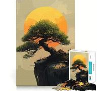 Rompecabezas de 1000 Piezas para Adolescentes ilustración de un bonsái al Atardecer en un acantilado,articulaciones Suaves,Divertido,Juego Mental,Regalo,Juego Relajante,Arte navideño para el Ocio