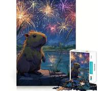Rompecabezas de 1000 Piezas para Adolescentes Ilustración de un Capibara Viendo Fuegos Artificiales Diseño de Corte preciso Juego Divertido y Estimulante para el Tiempo Libre Decoración navideña