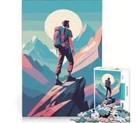 Rompecabezas de 1000 Piezas para Adolescentes ilustración de un Excursionista en la Cima de una montaña Juegos relajantes Actividades Divertidas para Hacer en casa Un Regalo Ideal para los Amantes