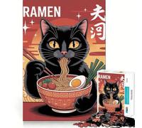 Rompecabezas de 1000 Piezas para Adolescentes ilustración de un Gato Comiendo Ramen,Juego de Ajuste, desafío Mental,Juguete para un Momento de diversión Tranquila,Escena navideña,Arte 38x26cm