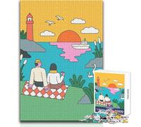 Rompecabezas de 1000 Piezas para Adolescentes: Ilustración de un Picnic en el Lago al Atardecer para Parejas, Juegos Familiares, decoración del hogar, Ideas de Regalo, tamaño 50x75cm