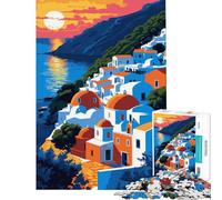 Rompecabezas de 1000 Piezas para Adolescentes Ilustración de un Pueblo costero al Atardecer Un Reto para completar Juguete antiestrés Decoración de Pared para Mayores de 14 años Juego (50x75cm)