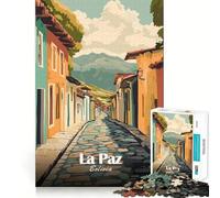 Rompecabezas de 1000 Piezas para Adolescentes Ilustración de una Calle de La Paz,Bolivia Corte Suave Juguete para ejercitar el Cerebro Tiempo de Juego Relajante Actividad de cumpleaños (38x26cm)