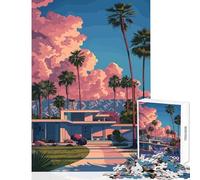 Rompecabezas de 1000 Piezas para Adolescentes ilustración de una casa Moderna en Palm Springs Juguete Educativo Regalo de cumpleaños Juego práctico con póster a Juego y Hoja de Trivia 38x26cm