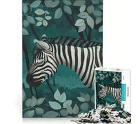 Rompecabezas de 1000 Piezas para Adolescentes ilustración de una Cebra en un Bosque Turquesa Juguete Decorativo para la Pared Decoración cumpleaños 50x75cm
