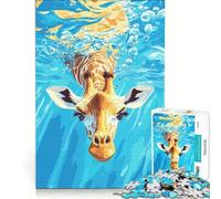 Rompecabezas de 1000 Piezas para Adolescentes ilustración de una Jirafa Nadando bajo el Agua Juego práctico, desafío difícil, cumpleaños 38x26cm